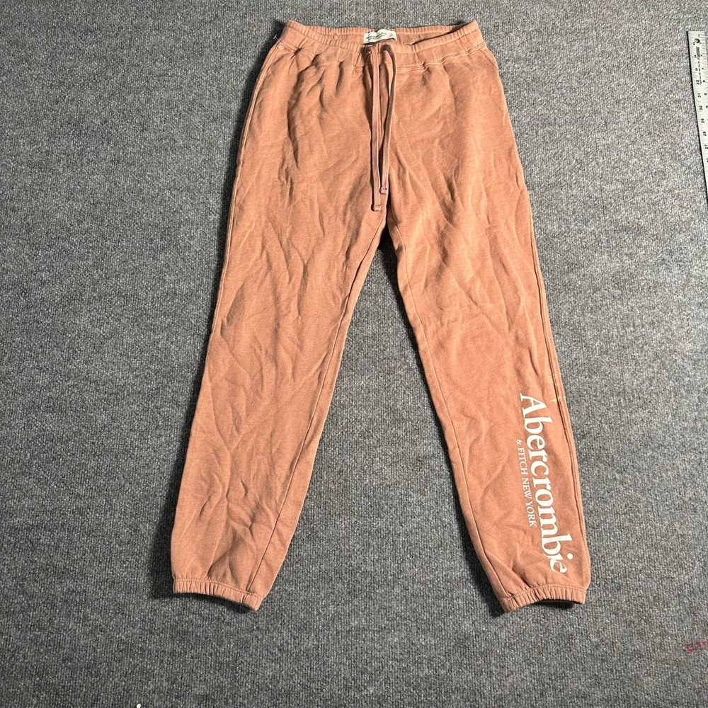 Abercrombie Sweatpants Womens Size M Pink Logo Joggers Fleece Drawstring Casual